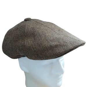 Split Clothing Niles Herringbone Wool Blend Newsboy Cap Hat L/XL